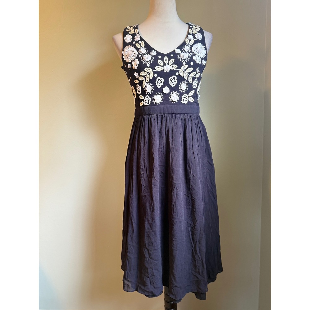 FRENCH CONNECTION Black Embellished Cutout Back Midi Dress 6 boho whimsi sequins